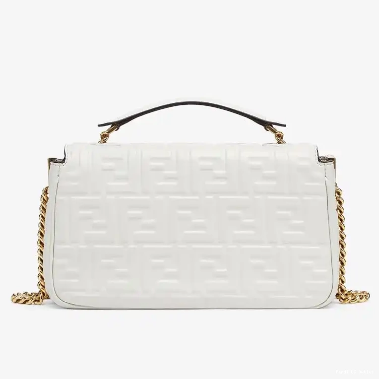 Cheap HOT Baguette Midi White Leather FF In Nappa Bag Fendi Chain Motif 0706